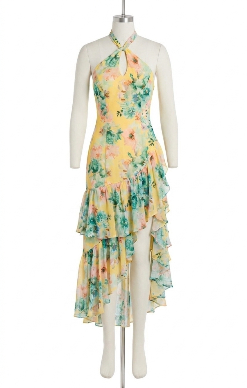 NEW ASTR bethina dress in yellow green floral